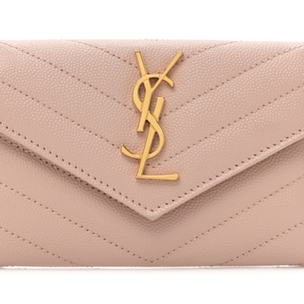 Grain De Poudre Matelasse Chevron Small Monogram Envelope Wallet Pink